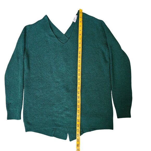 Thyme+Honey Green Back Weave Slit Design V-Neck Pullover Knit Sweater Women's M - Picture 10 of 12